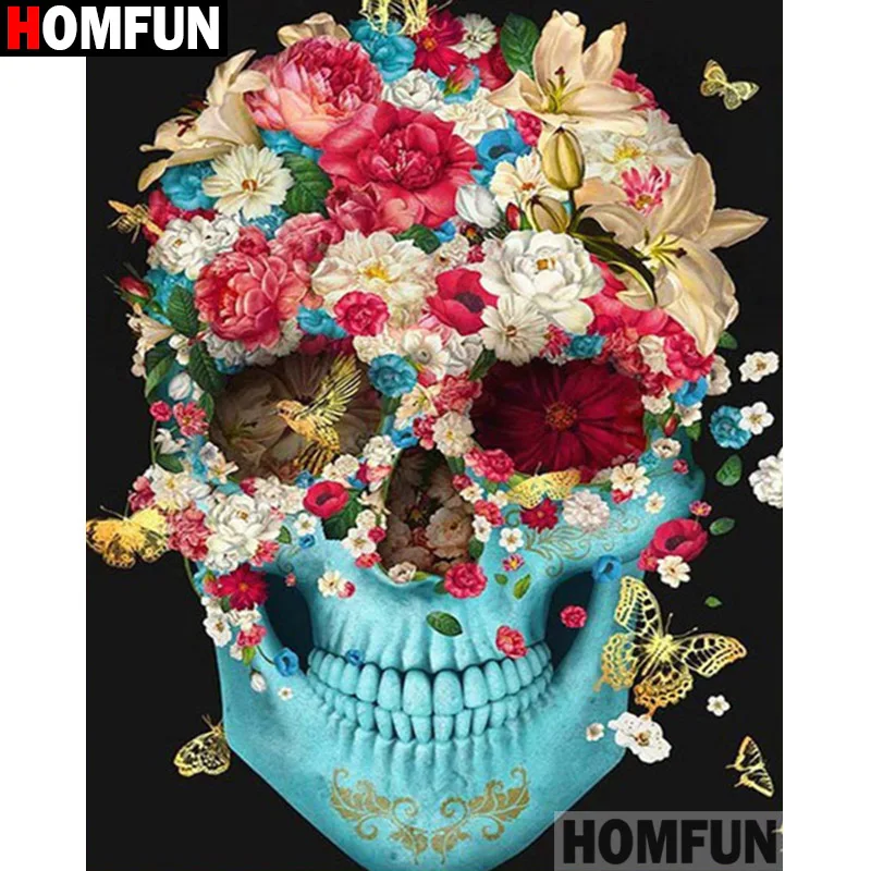 Картина Стразы HOMFUN, алмазная 3d-вышивка «цветок, череп», «сделай сам», вышивка крестиком, A19025