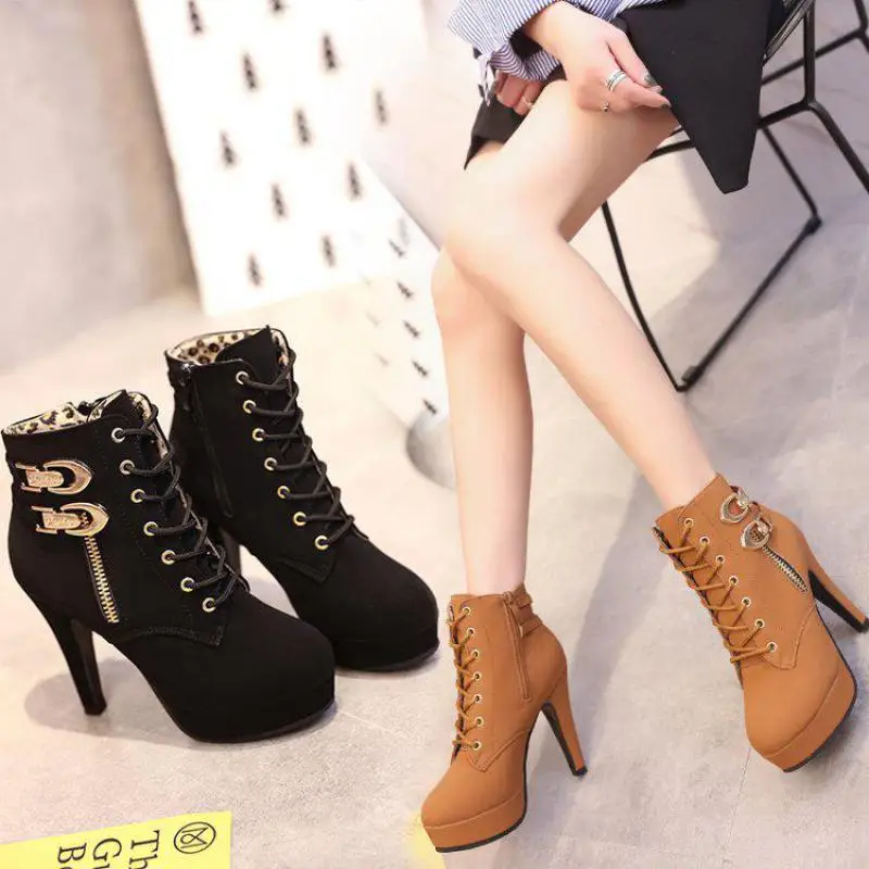 2018 autumn and winter new waterproof platform stiletto boots super high heel women's shoes belt buckle bare | Обувь