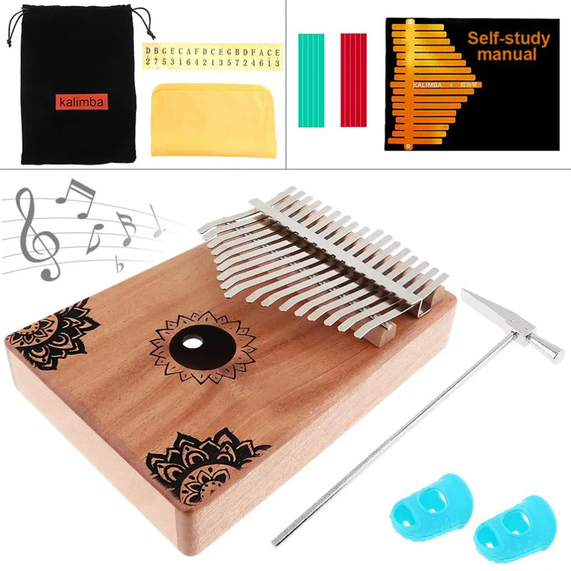 piano and case 17 клавишное пианино Kalimba с пальцевым пианино из красного дерева с цветочным узором Mbira натуральный мини-клавиатура музыкальный инструмент - Цвет: piano and case