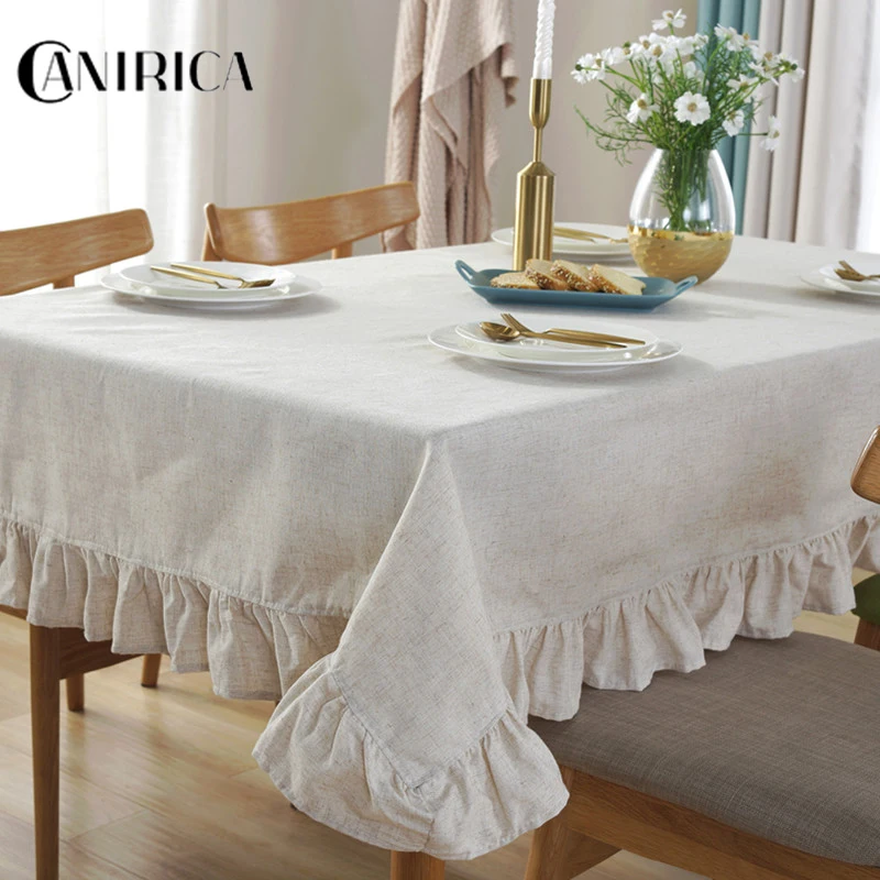 Скатерть льняная Свадебная скатерть для обеденного стола кухня белая домашняя