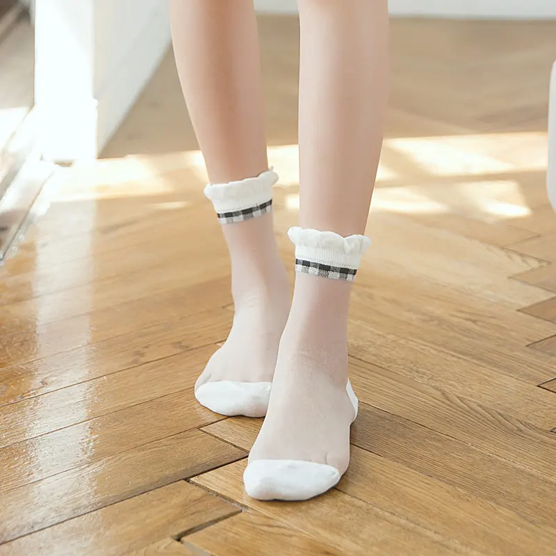 [EIOISAPRA]Crystal Silk Art Lace 3 Color Patchwork Stealth Elastic Socks Women High Quality Fashion Casual Meias Sokken | Женская одежда