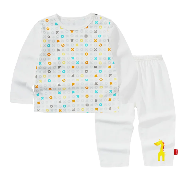 THREEGUN X Fisher-Price/Одежда для новорожденных мальчиков и девочек Одежда для младенцев с изображением жирафа одежда для малышей футболка с длинными рукавами и штаны - Цвет: Milky