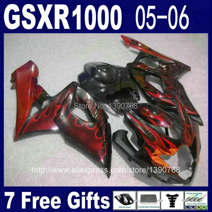 

Детали обтекателя Для SUZUKI K5 GSXR 1000 05 06 Обтекатели с красным пламенем в черном АБС-корпусе GSXR1000 2005 2006 NM62