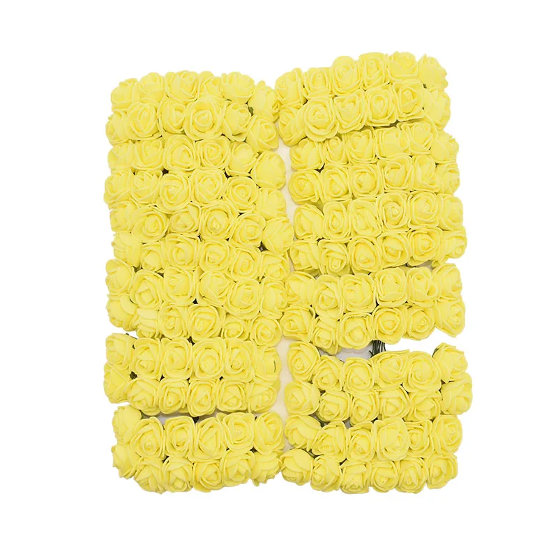 Yellow 144 шт 2 см миниатюрная роза из пеноматериала искусственные цветы букет декоративный венок Скрапбукинг Тедди роза DIY ремесло свадебный подарок - Цвет: Yellow