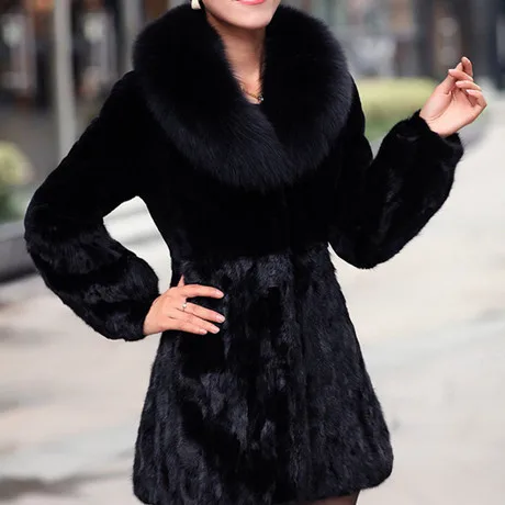 Зимнее черное пальто из искусственного лисьего кроличьего меха женское модное