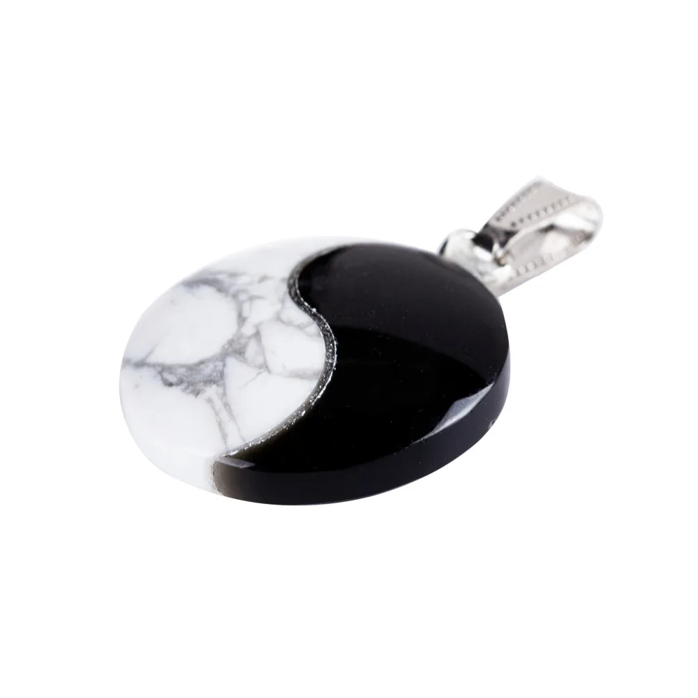 25mm Black Obsidian Howlite Round Tai Ji Supreme Pole Pendants Stone Carved Pendulum Chakra Healing Reiki With Free Pouch | Украшения и