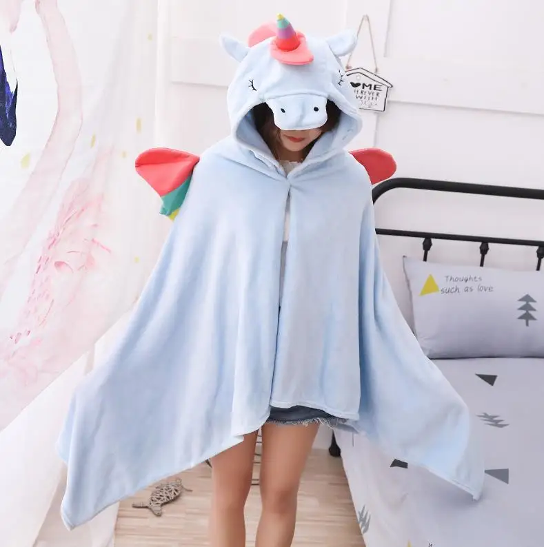 blue Kawaii 90*190 см накидка-единорог одеяло плюшевая игрушка милое животное единорог с крыльями одеяло куклы Детские Девочки рождественские подарки - Цвет: blue