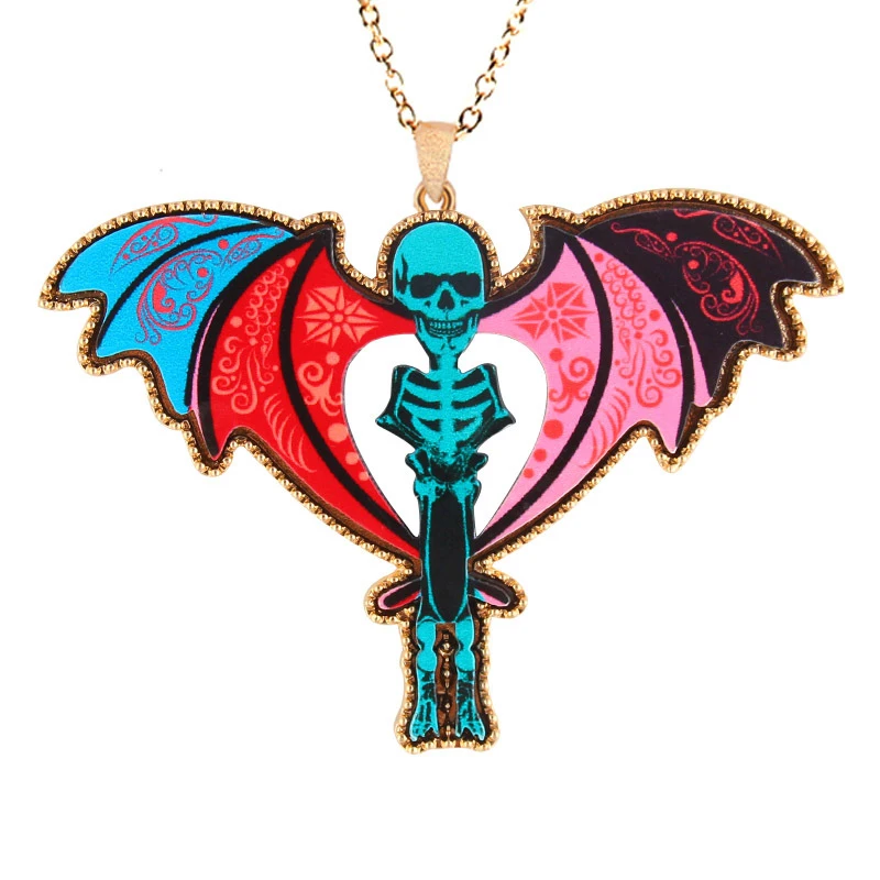 Modebox Гипербола череп акриловая подвеска с крылом длинный Мути-цвет свитер цепь