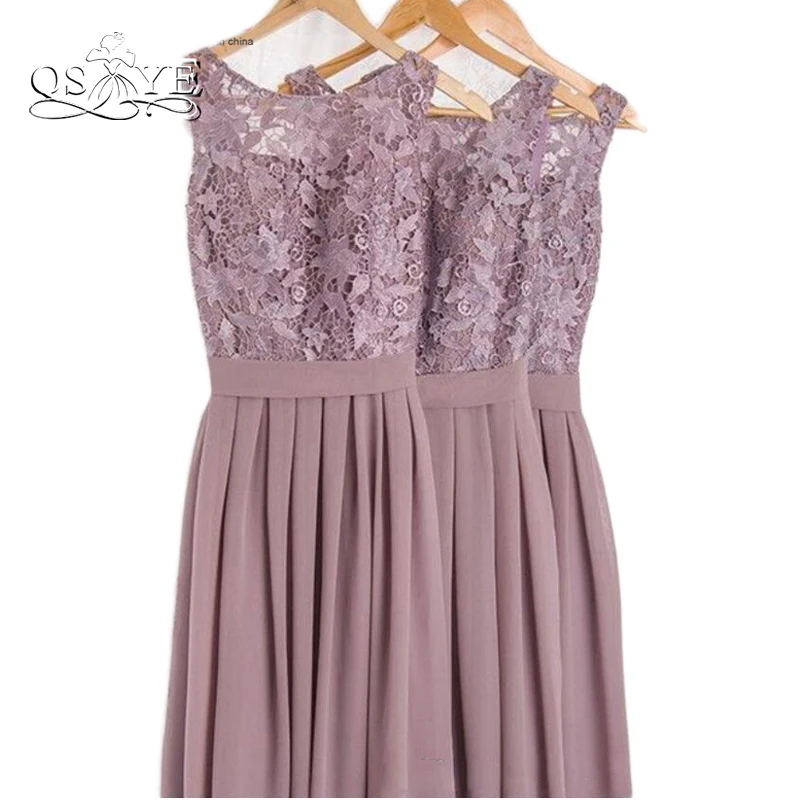 Dusty Mauve платья подружек невесты для свадеб Кружева с аппликация складки