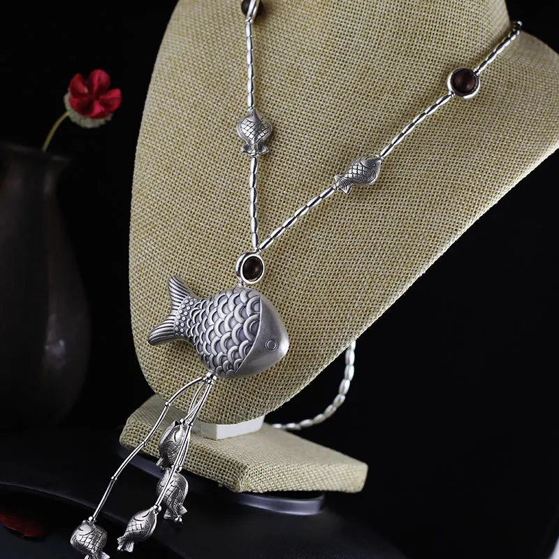 75 см длинная цепочка для свитера Изящный DIY тайский серебряный кулон Рыба женщин
