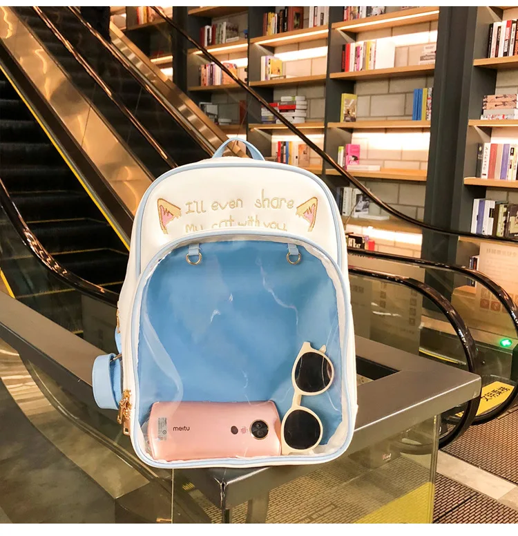 Водонепроницаемый прозрачный ПВХ кошачьи ушки женский рюкзак Harajuku школьные сумки для девочек-подростков Ita сумка рюкзак для ноутбука дорожные сумки