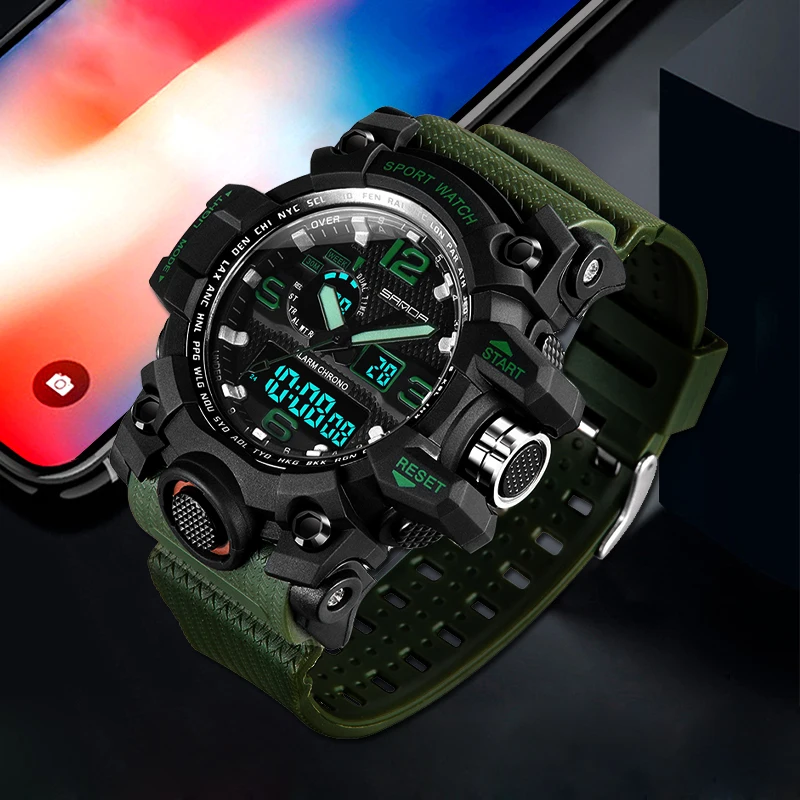 SANDA спортивные часы для мужчин двойной дисплей наручные светодиодные