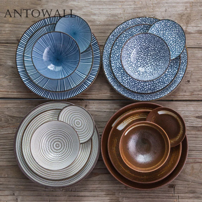 ANTOWALL 7 шт./компл. набор керамической посуды в японском стиле синяя кухонная посуда