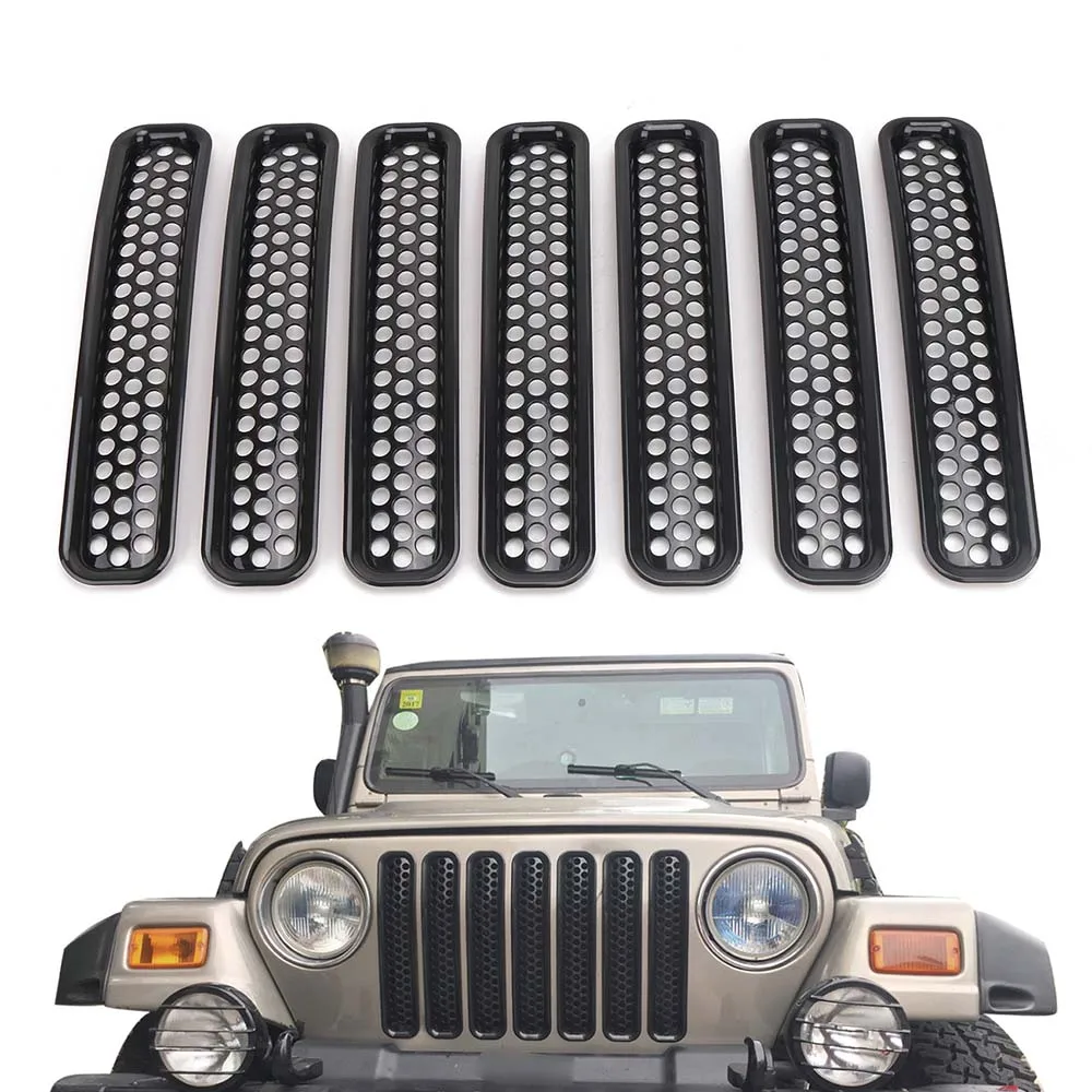 WISENGEAR For Jeep Wrangler TJ 1997-2006 Black Front Grille Mesh Honeycomb Stripe Insert Grilles Frame Cover Vent Radiator Grill - Цвет: Армейский зеленый