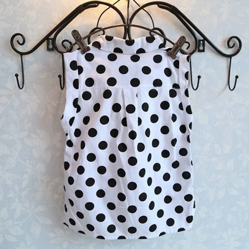 Новая модная футболка с отложным воротником в горошек без рукавов для девочек