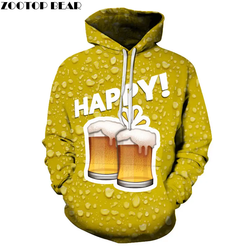 Зеленый пиво 3D принт Весна Повседневная Толстовка мужская куртка Спортивный