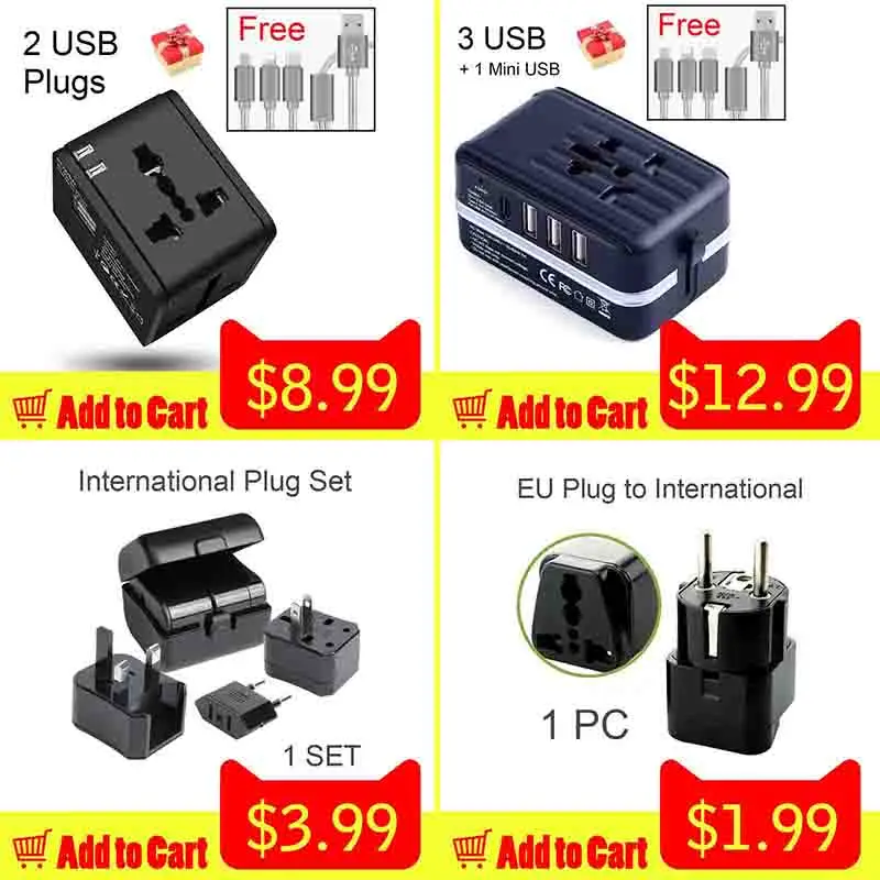 Универсальный USB Подключите адаптер для путешествий телефона Зарядное