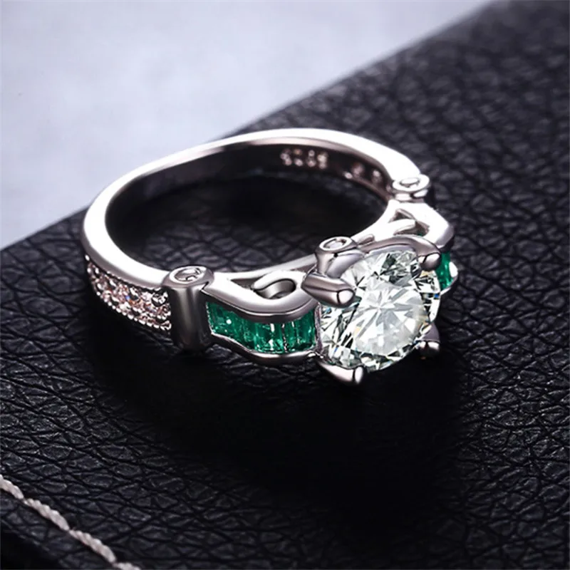 Vintage Big 8mm AAA Cubic Zirconia Rings For Women Elegant Green Crystal Fashion Ring White Gold Color Wedding Jewelry Gift B790 | Украшения