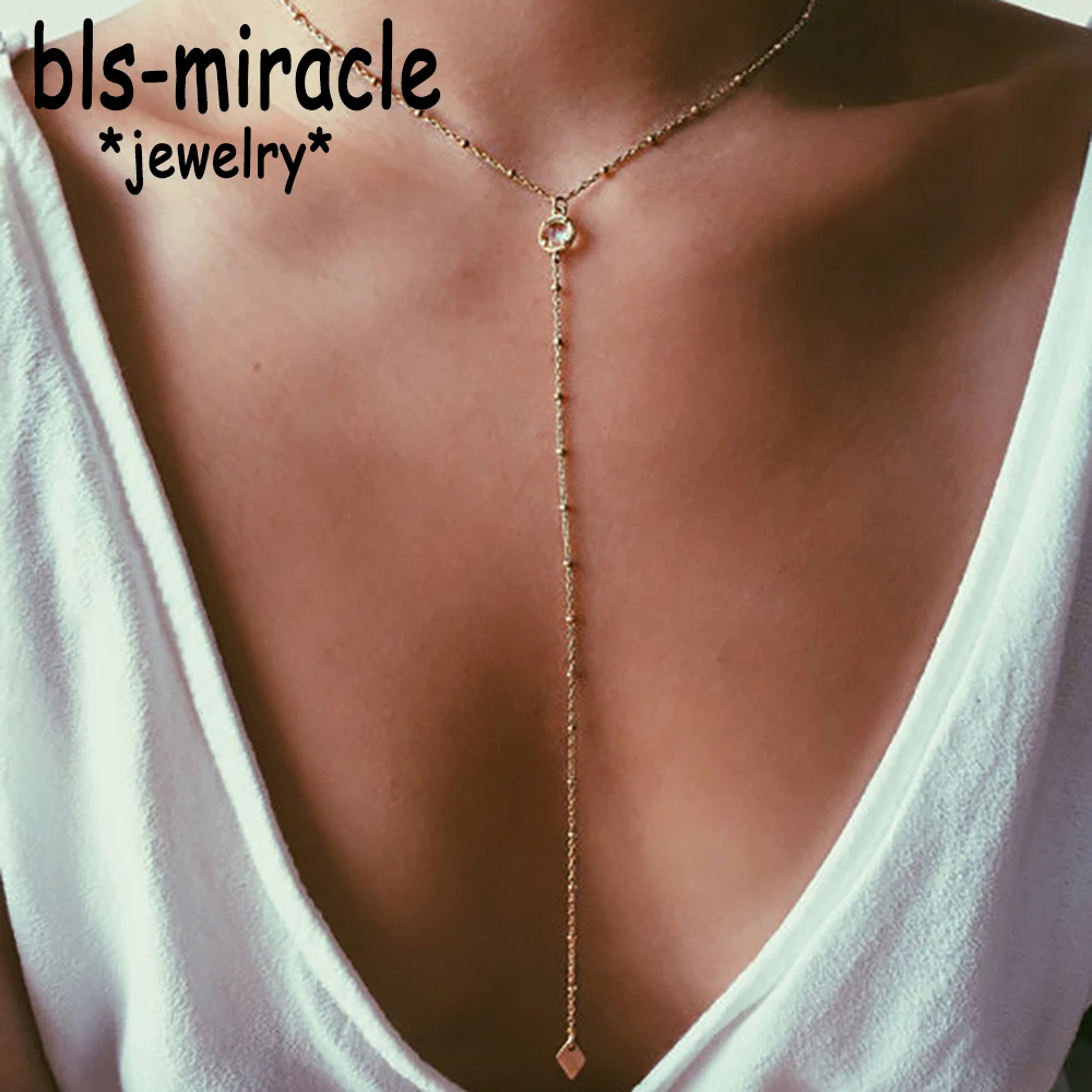 Bls-miracle Bohemian Long Pendant Necklaces For Women Vintage Gold Color Beads Crystal Choker Pendant Necklace Statement Jewelry