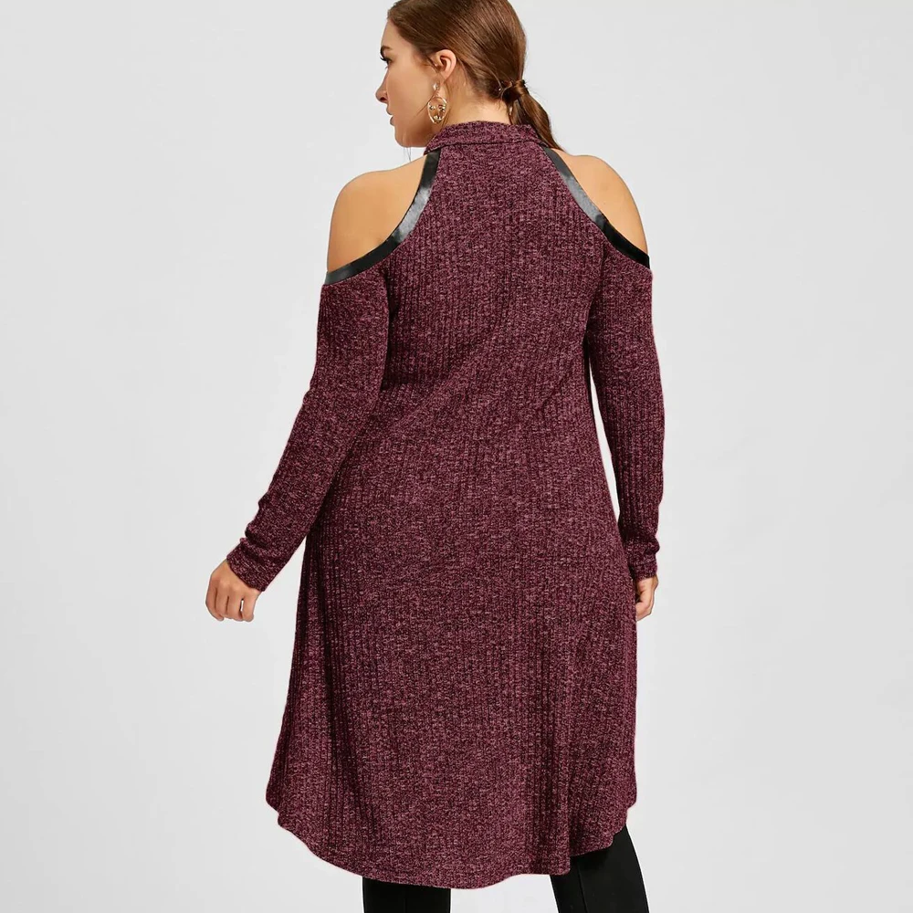 Женское трикотажное платье свитер с открытыми плечами и лямкой на шее|dress tunic|tunic