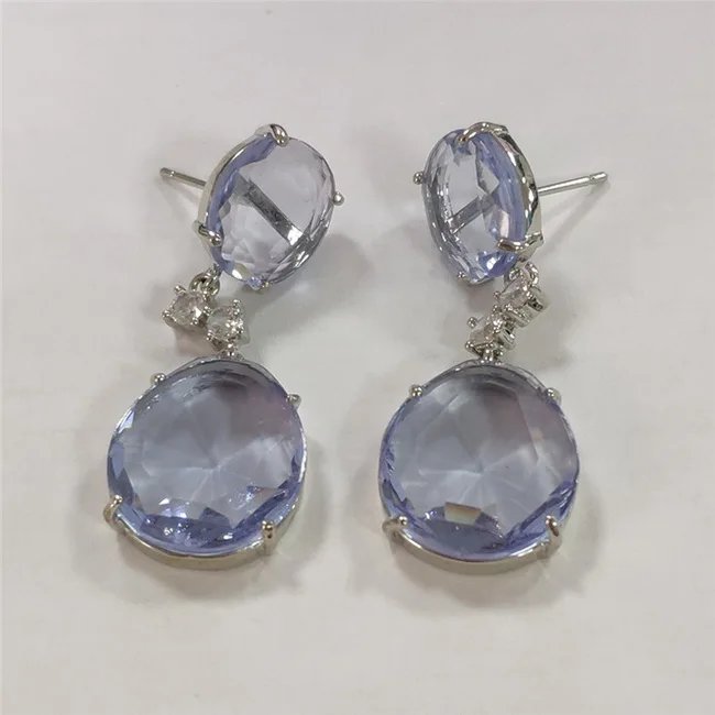 Earring Трендовый светильник, серьги с голубыми камнями в форме капли воды для женщин, свадебные ювелирные изделия серебряного цвета, кубический цирконий, свисающие серьги с бриллиантами L5P002 - Окраска металла: Earring