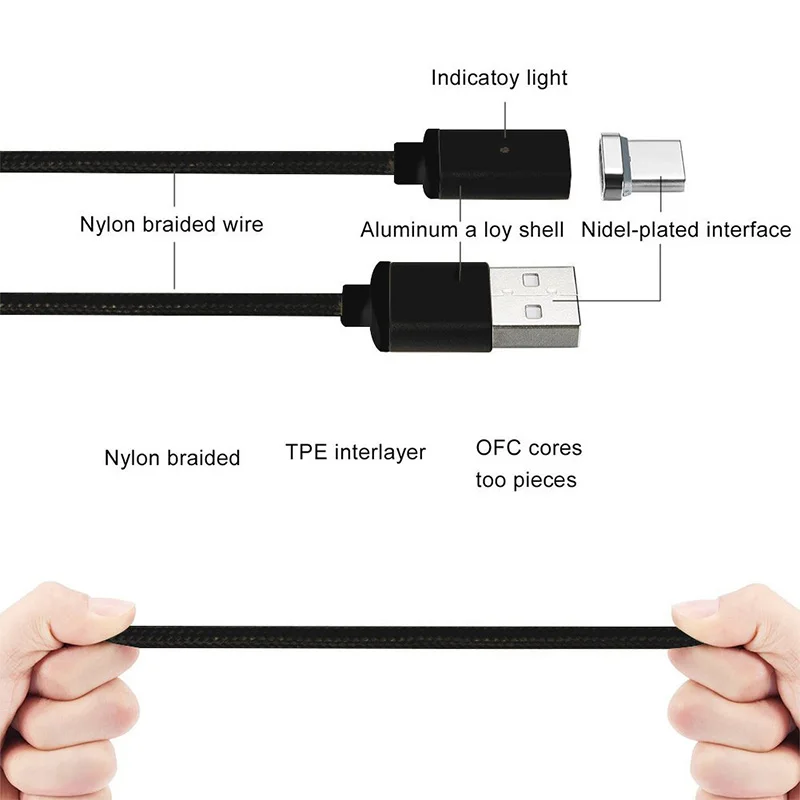 Магнитный кабель USB Type C/Micro USB/IOS 3 в 1 адаптер для быстрой зарядки магнитный iPhone Samsung
