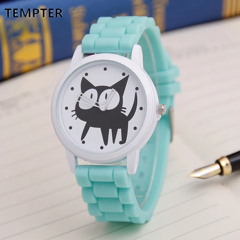 Часы женские с силиконовым ремешком рисунком кошки|watch pattern|watch womenwatch cat |
