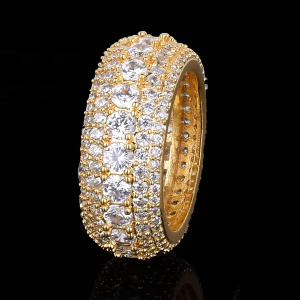 gold 5 ряд CZ мужское кольцо 18 K медь золотистые и Серебристые Подвески Цвет кубический циркон Iced кольцо Мода хип хоп ювелирные изделия - Цвет основного камня: gold