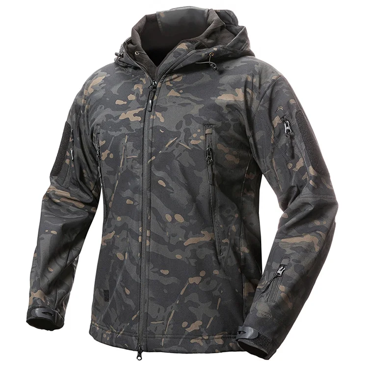 ReFire Gear Акула кожа мягкая оболочка Тактическая Военная куртка мужская водонепроницаемая флисовая куртка армейская одежда камуфляжная ветровка куртка - Цвет: Black CP