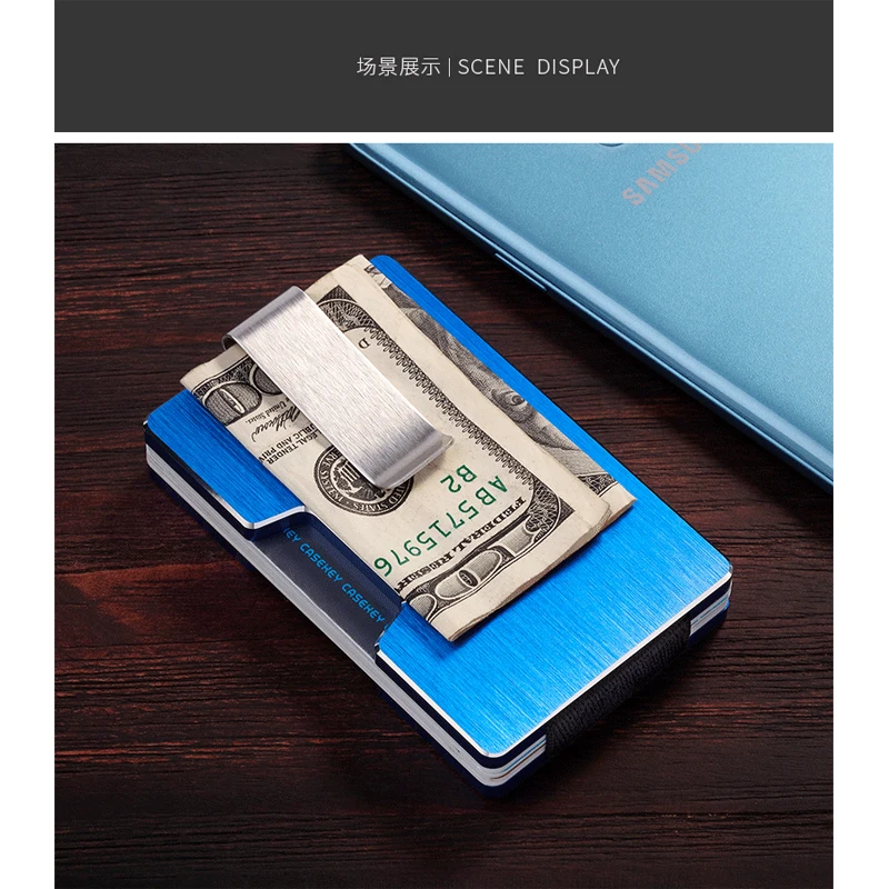 Casekey Metal Mini Money Clip Brand Fashion Black Silver Blue Red Gold Credit Card ID Holder With RFID Anti-thief Wallet Men