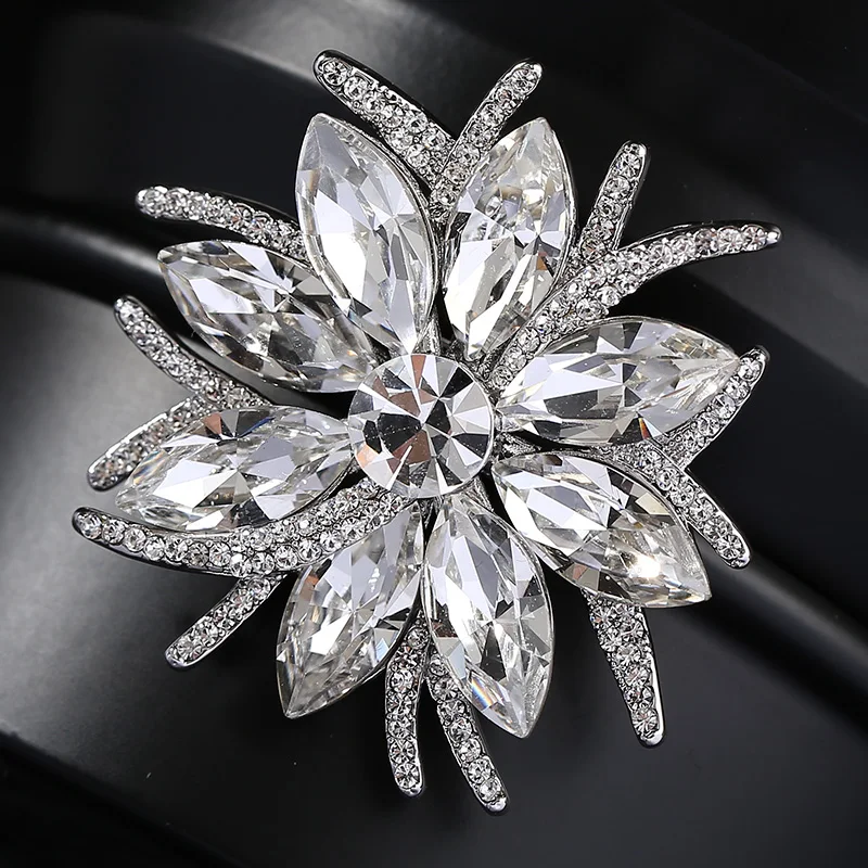 Элегантные Броши в форме цветка с кристаллами булавки синий и белый цвет женская