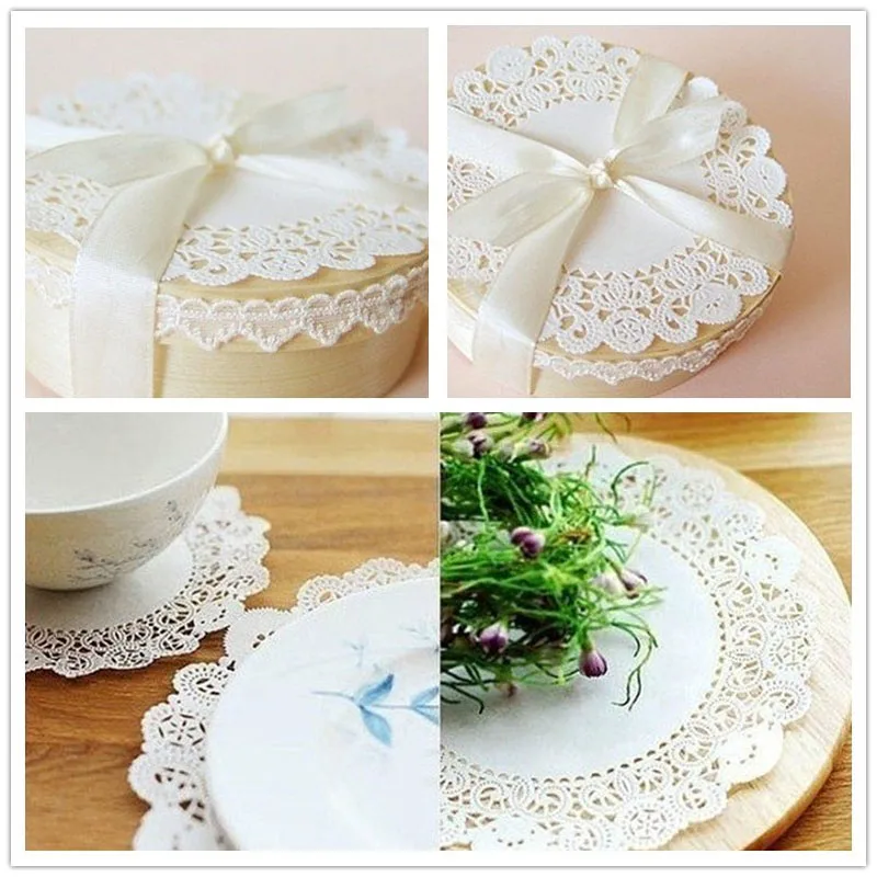 

200pcs 8.5inch 21.5cm Romantic Embossed Round Paper Doilies Cake Mat Pad Disposable Party Tableware Paper Doily