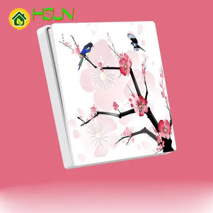 Тип 86 художественный выключатель Розетка 1 2 3 4 группы пути зимняя слива цветок птица индивидуальность креативность Декоративная панель ТВ компьютерная розетка включена.