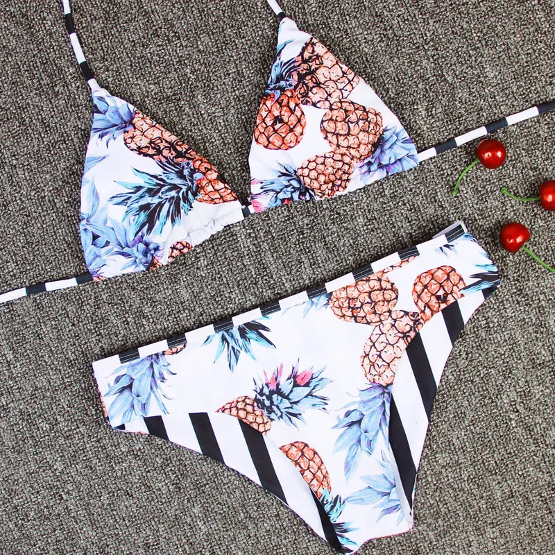 Комплект бикини с пуш-ап в полоску Pinapple женский купальник вырезом-подвеской