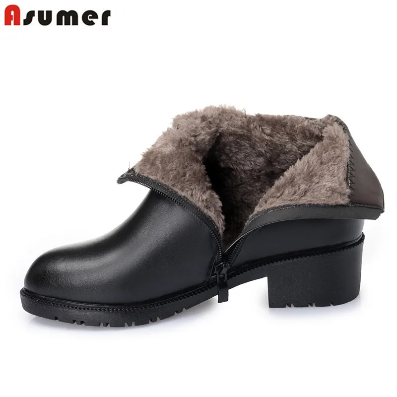 Женские ботинки из натуральной кожи ASUMER с круглым носком на молнии Теплые