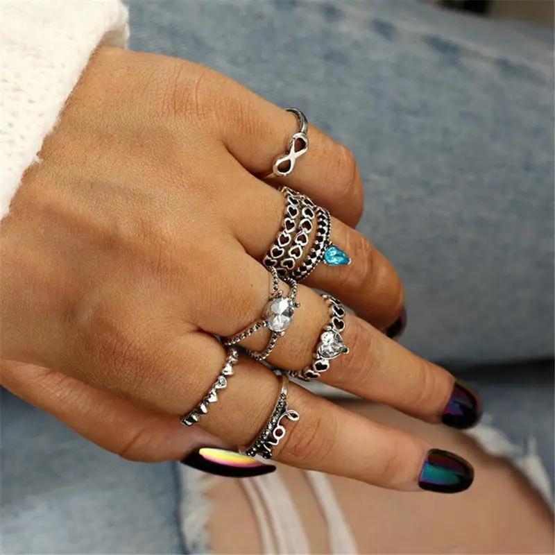 8 шт./компл. простые модные стразы в стиле ретро женские кольца западном