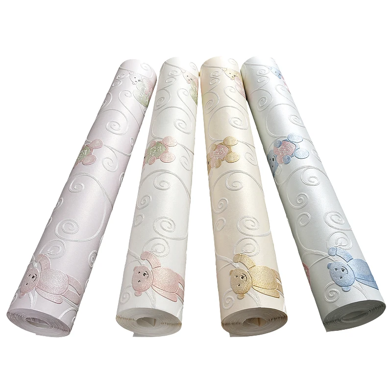 

3D Cute Bear Wallpaper Boy Girl Bedroom Living Room TV Background Home Yellow Beige Pink Blue Wall Paper Roll