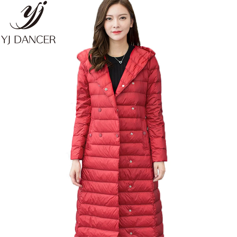 

Ultra light Long Down jacket 2018 Winter High Quality New Slim Coats Belt Hooded Windproof Down Jacket Women Warm Parkas L323
