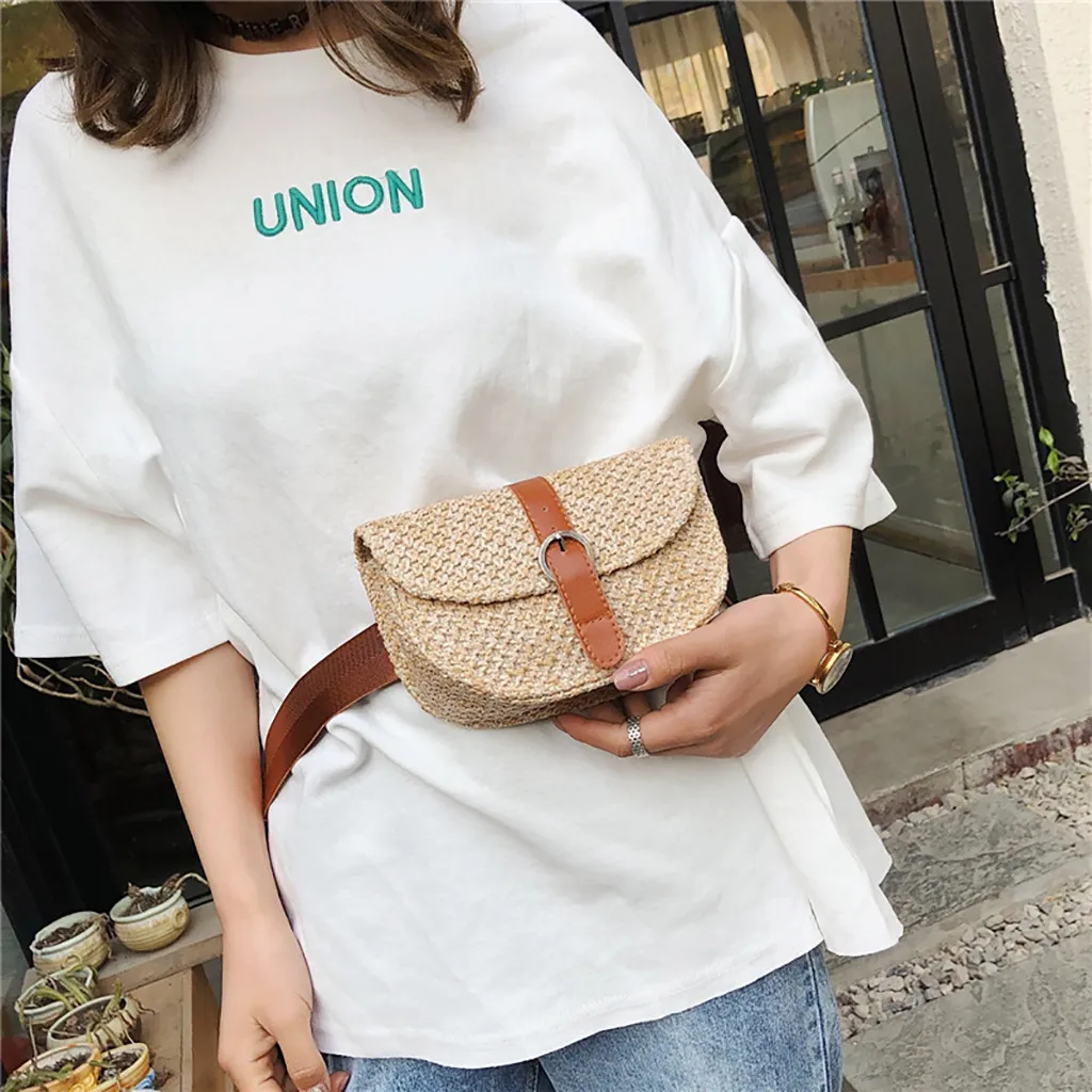 Aelicy простая нагрудная сумка женская Соломенная Регулируемая на плечо для улицы