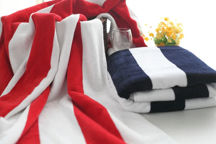 

High Quality Cut Pile Terry Cotton Bath Towel 70*140cm serviette de bain Large Striped Men Beach Towel Camping Shower Towels