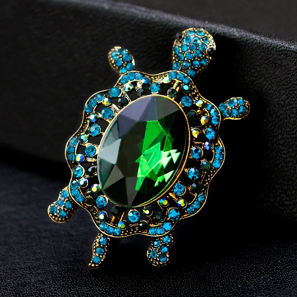 Fashion Blue Glass Rhinestone Tortoise Brooches Women Men Metal Animal Gold Color Brooch Pins Banquet Broche Gift Scarf Buckle | Украшения