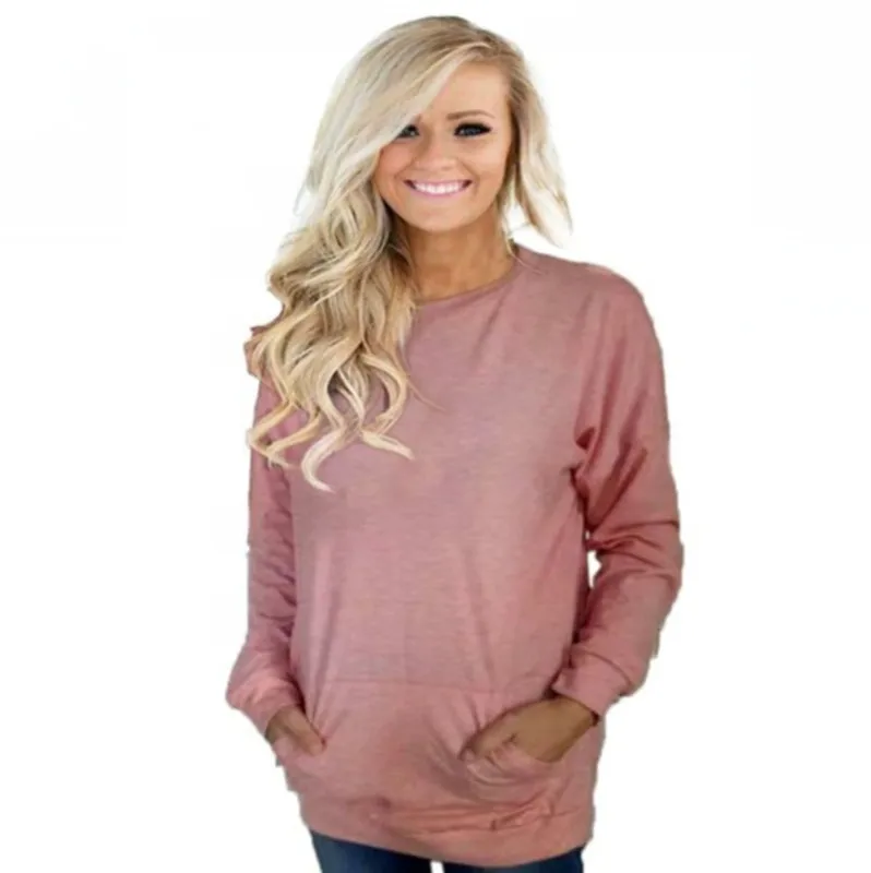 

Autumn and Winter Clothing Women Hoodies Round Collar Full Sleeve Tops Loose Type Solid Color Size S To 3XL Casual Streetwear