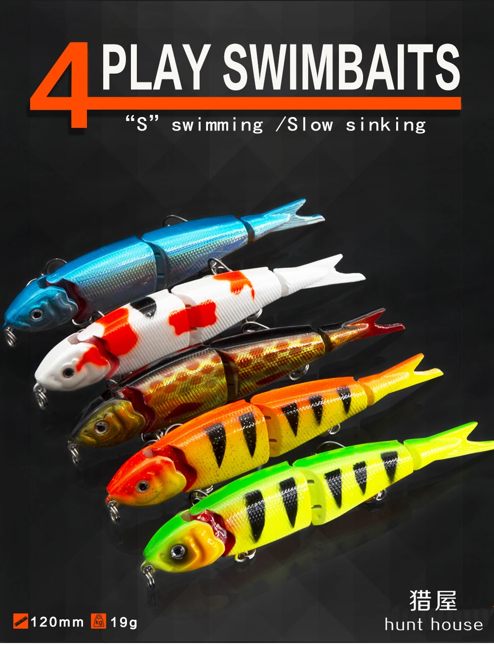 Hunthouse рыболовные жесткие приманки шарнирная приманка swimbait 4 секции 4 рыболовные приманки 120 мм тонущий окунь Щука de peche leurre
