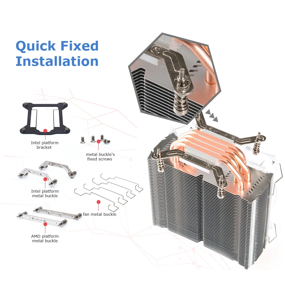 SOPLAY cpu Cooler 4 тепловые трубки 4pin 12 см светодиодный вентилятор ПК компьютер для Intel LGA 115X AMD все серии охлаждения процессора радиатор вентилятор
