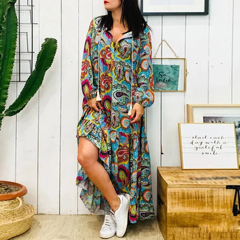 Женское платье женский сарафан летний отдых v-образный вырез Ретро стиль длинный