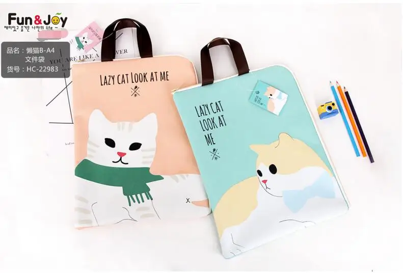 Kawaii животных на молнии A4 ручной файл документа мешок ленивый кот холст школьник, Рабочий стол Организатор сумка для хранения канцелярских принадлежностей