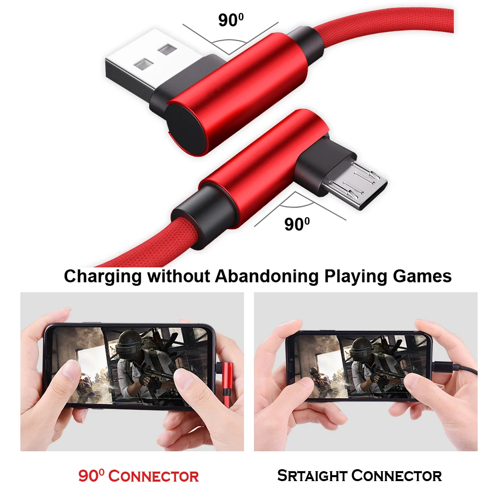 USB Micro зарядный кабель 90 градусов для телефона Android зарядное устройство 5v2.4a xiaomi