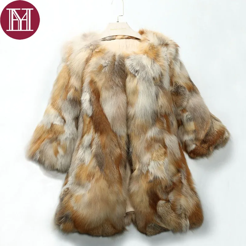 Женские туфли Красного цвета из меха лисы Пальто Новое поступление Модная