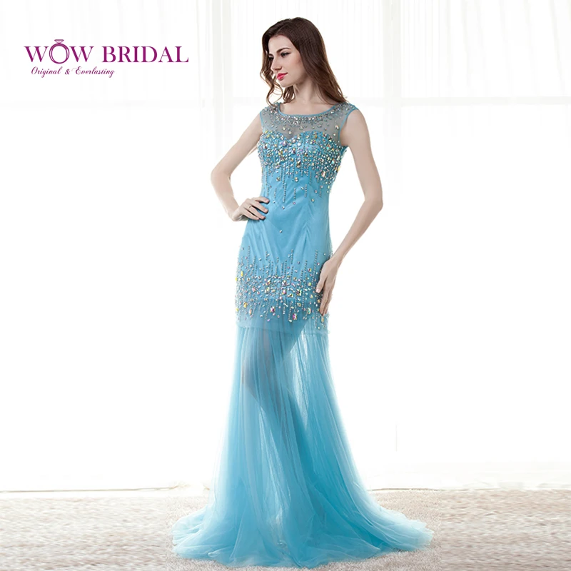 Wowbridal изящное длинное платье для выпускного вечера из прозрачного бисера без