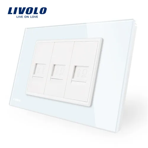 White Производитель Livolo Новое поступление телефон и 2 банды компьютерная розетка роскошный белый жемчуг кристалл стеклянная панель VL-C91T2C-11 - Тип: White